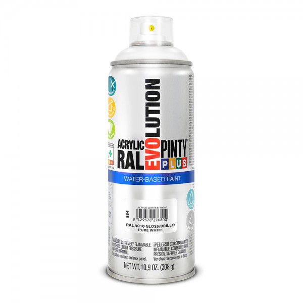 Pintura acrílica spray evolution water-based 520 cc ral 9010 blanco puro