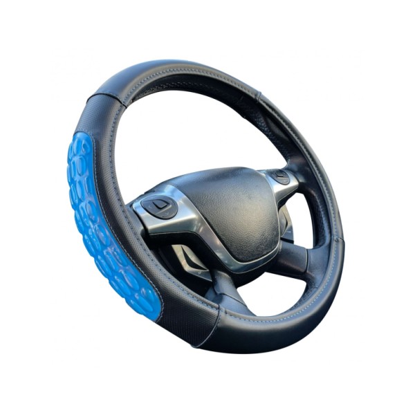 Funda Volante Coche Universal Modelo Blue Gel Color Negro Azul Poli Piel 37-39 cm con Gel Antideslizante Transpirable