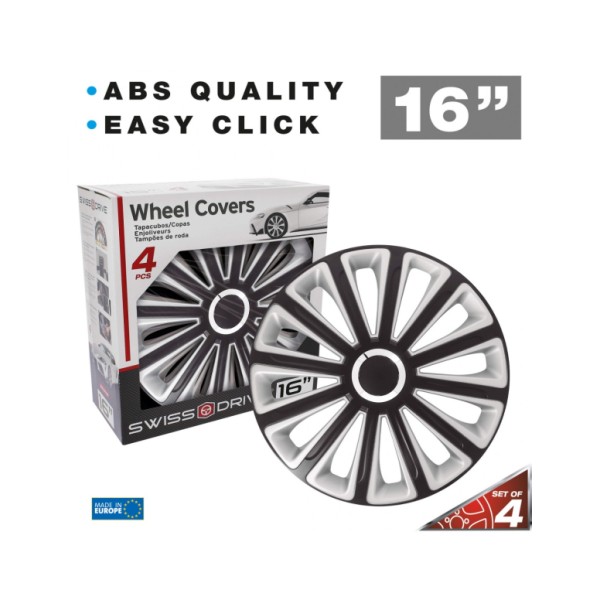 Juego de 4 Tapacubos de 16 Pulgadas Diseño Alaska Black Silver