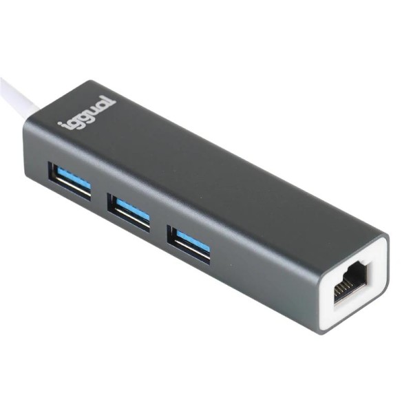 Iggual hub usb-a 3 puertos usb 3.0 + rj45 gigabit