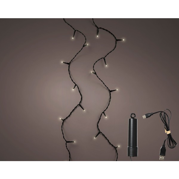 Guirnalda multifunción, uso exterior, recargable, multicolor, cable negro, 100 leds, 7,4 m