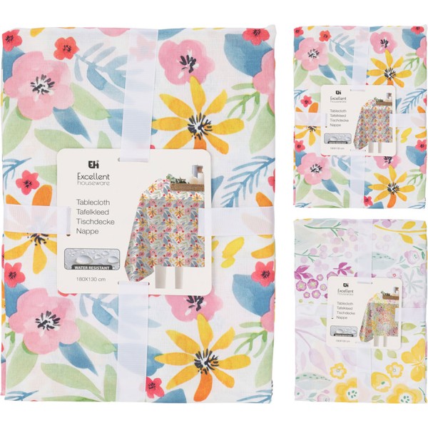 Mantel de poliéster con estampado de flores 180 x 130 cm